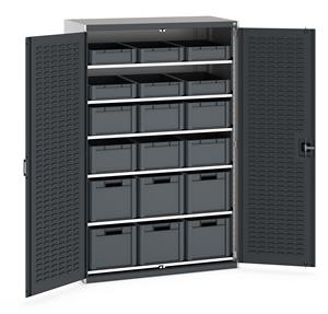 2000H x 1300W x 650D high volume Bott Cubio storage cupboard with louvre doors, supplied complete with:  6 x euroboxes 120mm high,  6 x euroboxes 220mm high.  6 x euroboxes 320mm high.... 1300mm Wide Industrial Tool Cupboards